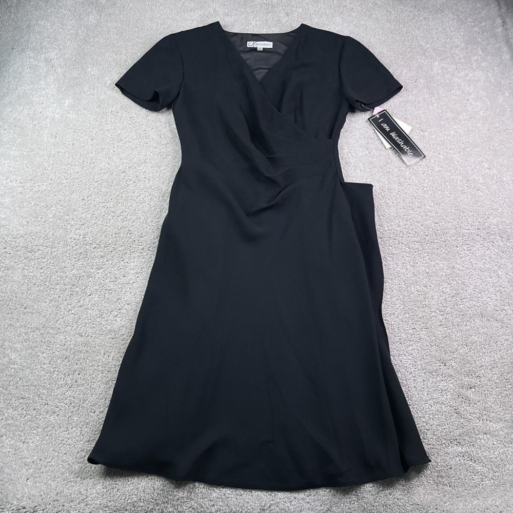 NEW Dressbarn Dress Womens 4 Black Faux Wrap Short Sleeve V Neck Sheath NWT